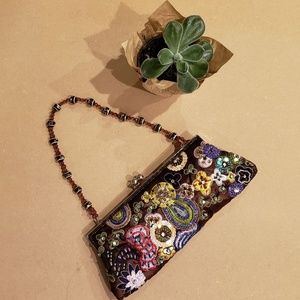 Beaded, Sequined and Stiched Floral Satin Clutch